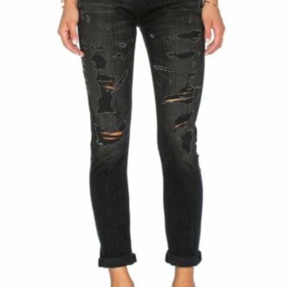 Agolde Jeans Chloe Low Rise Slim Liverpool Black Denim Distressed Size 29 - Picture 10 of 10